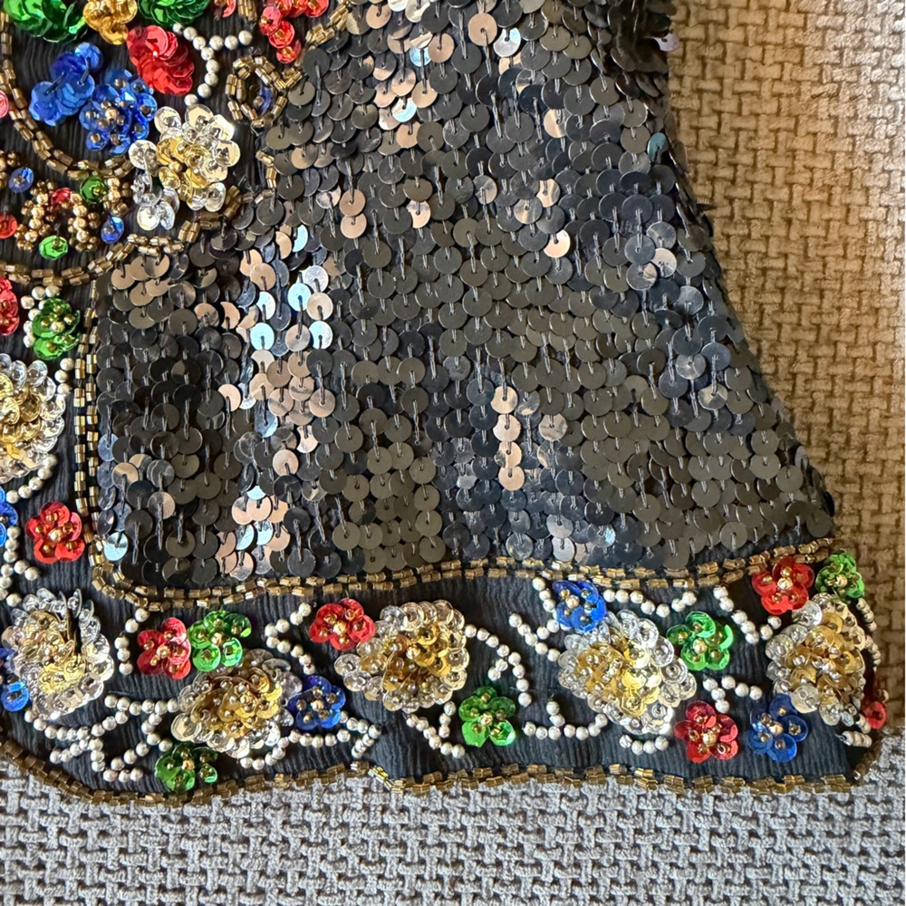 Floral Maximalist Sequin Beaded Jacket S Black Silk Vintage Stenay Whimsigoth - Picture 5 of 14